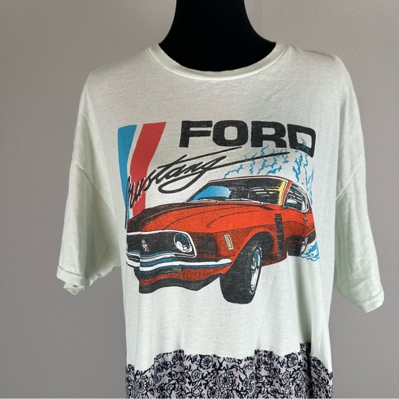 Upcycled Ford Mustang T-Shirt Maxi Dress Plus Size 0X Boho Vtg Muscle Car Rework - Picture 2 of 13